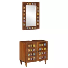   vidaXL Fürdőszoba bútor szett tárolóval 2 pcs Dió Tömör Mangófát