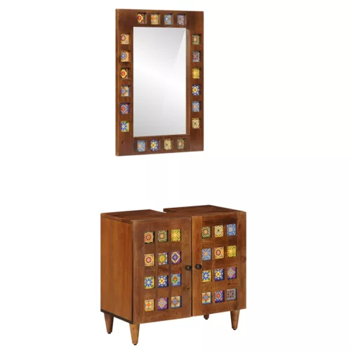 vidaXL Fürdőszoba bútor szett tárolóval 2 pcs Dió Tömör Mangófát