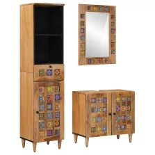   vidaXL Fürdőszoba bútor szett fiókkal 3 pcs Természetes Tömör Mangófát