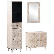   vidaXL Fürdőszoba bútor szett fiókkal 3 pcs Fehér Tömör Mangófát