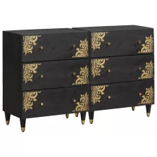   vidaXL Széf fiókkal 2 pcs Fekete 60 x 33 x 75 cm Tömör Mangófát