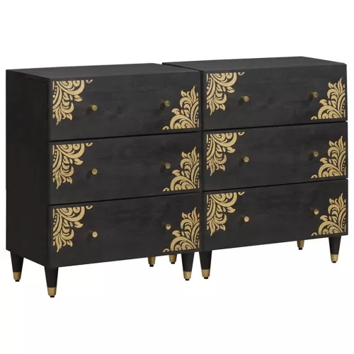 vidaXL Széf fiókkal 2 pcs Fekete 60 x 33 x 75 cm Tömör Mangófát