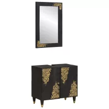   vidaXL Fürdőszobai Szekrény Szett ajtóval 2 pcs Fekete Tömör Mangófát