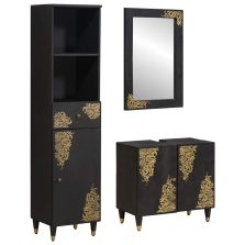   vidaXL Fürdőszobai Szekrény Szett fiókkal 3 pcs Fekete Tömör Mangófát