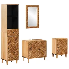  vidaXL Fürdőszobai Szekrény Szett fiókkal ajtóval 4 pcs Tömör Mangófát