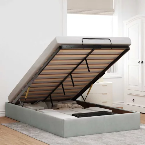 vidaXL Ottomán ágykeret matrac nélkül Világosszürke 120x190 cm bársony