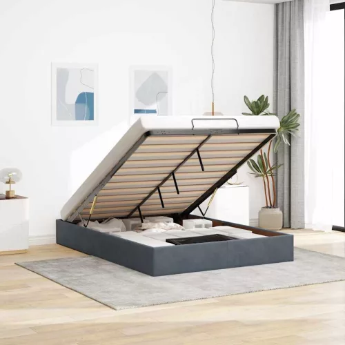 vidaXL Ottomán ágykeret matrac nélkül sötétszürke 140x200 cm bársony