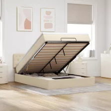   vidaXL Ottomán ágy matraccal & LED-ek krém 140x190 cm szövet