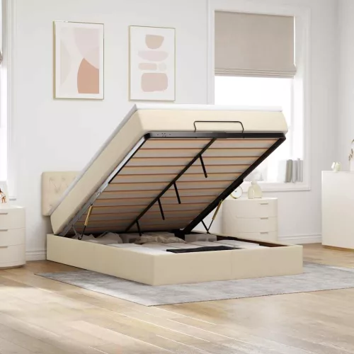 vidaXL Ottomán ágy matraccal & LED-ek krém 140x190 cm szövet