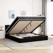   vidaXL fekete szövet ottomán ágy matraccal & LED-ek 180x200cm