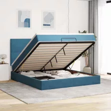   vidaXL Ottomán ágykeret matracokkal Sötétkék 200x200cm bársony