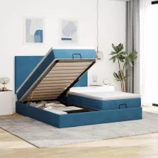   vidaXL Ottomán ágykeret matracokkal Sötétkék 200x200cm bársony
