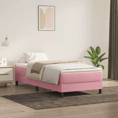 vidaXL Box Spring ágy matrac nélkül rózsaszín 100x220 cm bársony