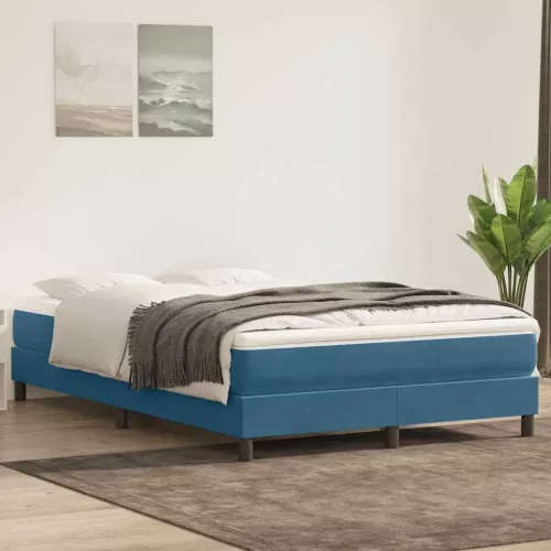 vidaXL sötétkék bársony rugós ágy matrac nélkül 160x220 cm