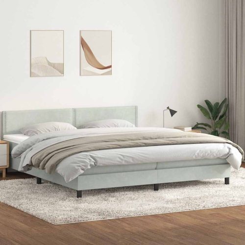 vidaXL Box Spring ágy matraccal Világosszürke 180x220 cm bársony