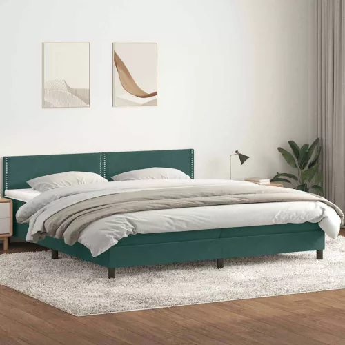 vidaXL sötétzöld bársony rugós ágy matraccal 180x220 cm