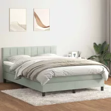   vidaXL világosszürke bársony rugós ágy matraccal 160x220 cm
