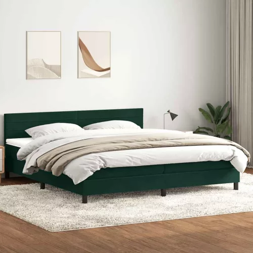 vidaXL sötétzöld bársony rugós ágy matraccal 180x220 cm