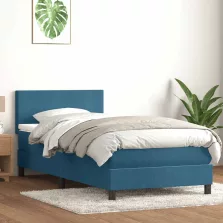   vidaXL sötétkék bársony rugós és LED-es ágy matraccal 80x210 cm