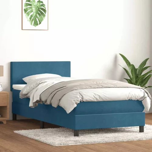 vidaXL sötétkék bársony rugós és LED-es ágy matraccal 80x210 cm