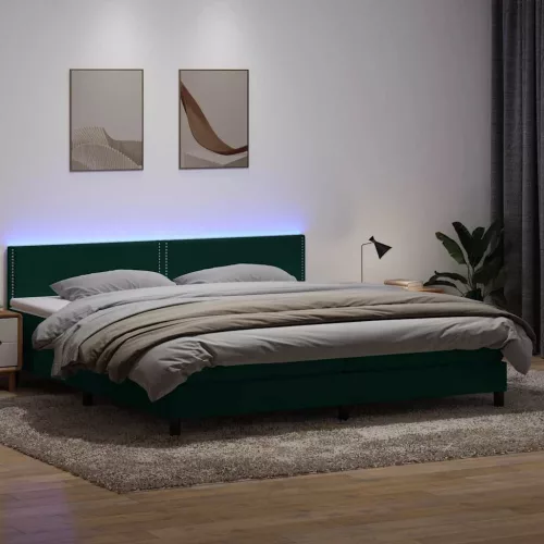 vidaXL sötétzöld bársony rugós és LED-es ágy matraccal 180x220 cm