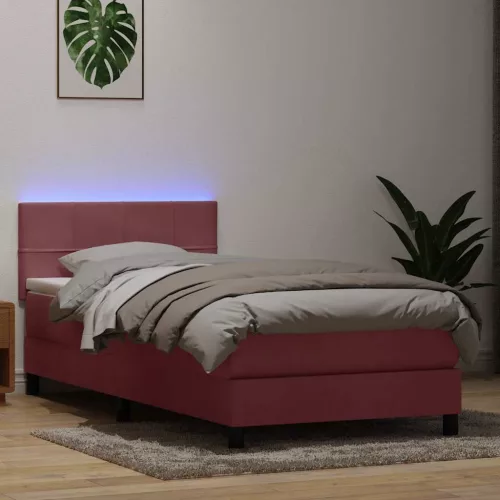 vidaXL rózsaszín bársony rugós és LED-es ágy matraccal 80x220 cm