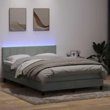   vidaXL világosszürke bársony rugós és LED-es ágy matraccal 160x220 cm