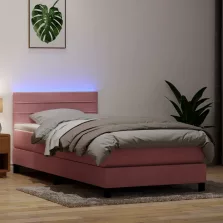   vidaXL rózsaszín bársony rugós és LED-es ágy matraccal 80x220 cm