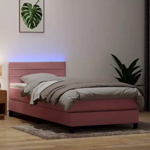 vidaXL rózsaszín bársony rugós és LED-es ágy matraccal 80x220 cm