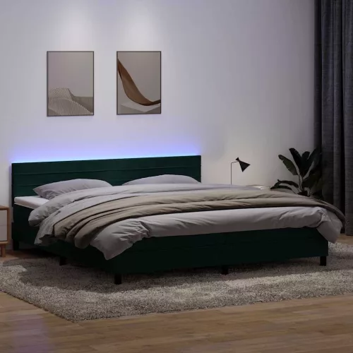 vidaXL sötétzöld bársony rugós és LED-es ágy matraccal 180x220 cm