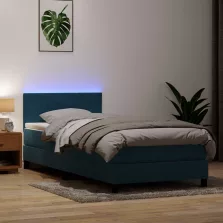   vidaXL sötétkék bársony rugós és LED-es ágy matraccal 80x210 cm