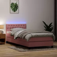   vidaXL rózsaszín bársony rugós és LED-es ágy matraccal 90x210 cm