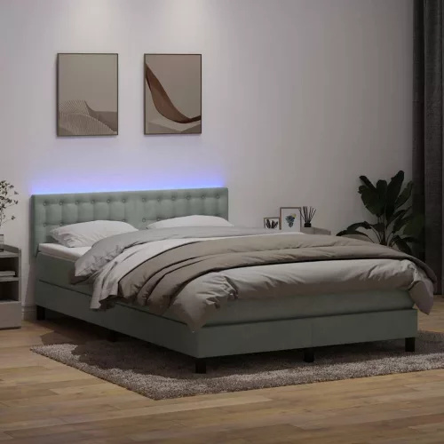 vidaXL világosszürke bársony rugós és LED-es ágy matraccal 160x210 cm