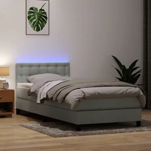 vidaXL világosszürke bársony rugós és LED-es ágy matraccal 80x220 cm