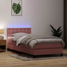   vidaXL rózsaszín bársony rugós és LED-es ágy matraccal 80x220 cm