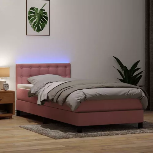 vidaXL rózsaszín bársony rugós és LED-es ágy matraccal 80x220 cm