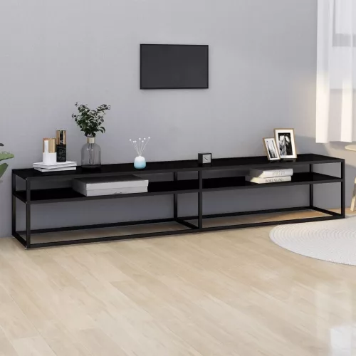 vidaXL fekete edzett üveg TV-szekrény 220x40x40,5 cm