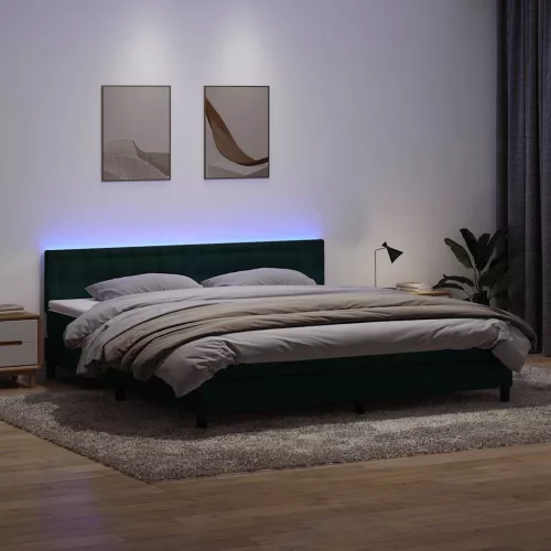 vidaXL sötétzöld bársony rugós és LED-es ágy matraccal 180x220 cm