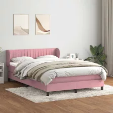 vidaXL rózsaszín bársony rugós ágy matraccal 140x210 cm