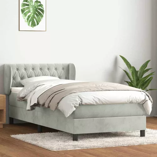 vidaXL világosszürke bársony rugós ágy matraccal 90x220 cm