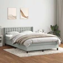   vidaXL világosszürke bársony rugós ágy matraccal 160x210 cm