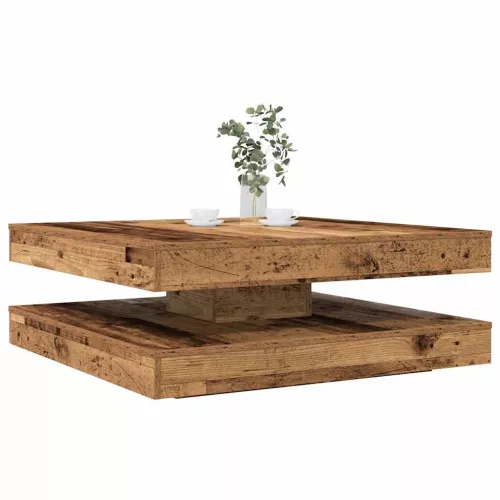 vidaXL antik fa dohányzóasztal 360 fokban forgatható 90x90x34,5 cm