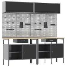   vidaXL Munkapad készlet fiókkal 8 pcs Fekete és Szürke Porszórt acél