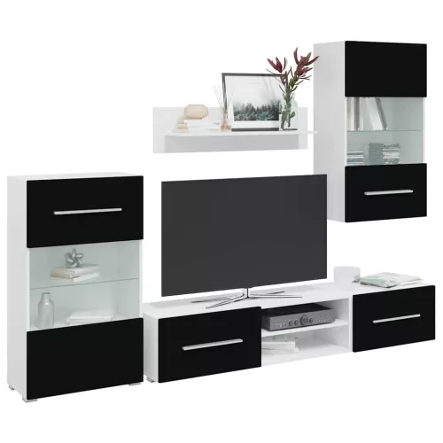 vidaXL 5 darabos TV szekrény LED világítással matt fekete