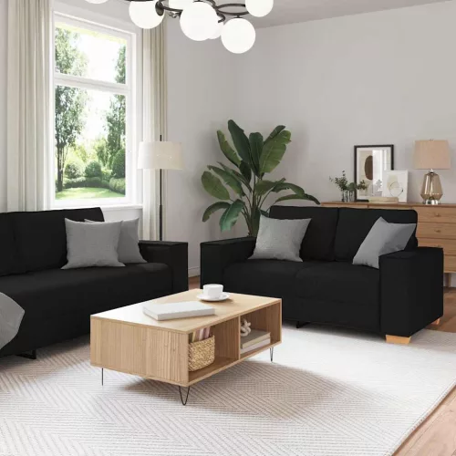 vidaXL Kanapé Szett párnával 3 pcs Fekete 220 x 78 x 84 cm szövet