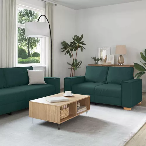 vidaXL Kanapé 3 pcs Sötétzöld 220 x 80 x 84 cm Lábbal kevert anyag