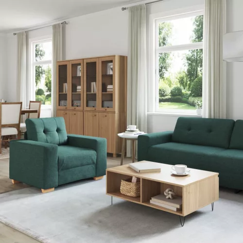vidaXL Kanapé 3 pcs Sötétzöld 221 x 80 x 80 cm Lábbal kevert anyag