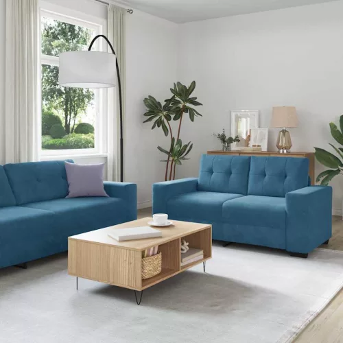 vidaXL Kanapé Szett 3 pcs Kék Bársony