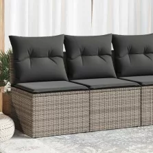   vidaXL 2 részes szürke polyrattan akácfa kerti ülőgarnitúra párnákkal