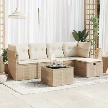   vidaXL 6 részes bézs polyrattan kerti ülőgarnitúra párnával
